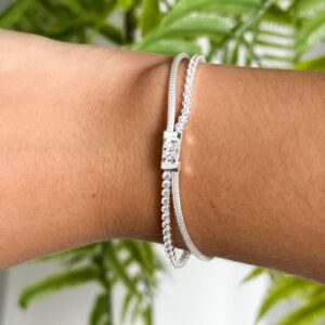 Pulseira 2 Fios com Pedra Zirconia De Prata