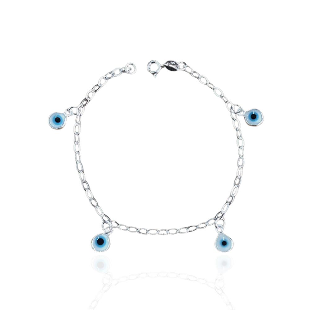 Pulseira com Pingente Pendurado 4 Olho Grego Branco Rendondo 2,3g