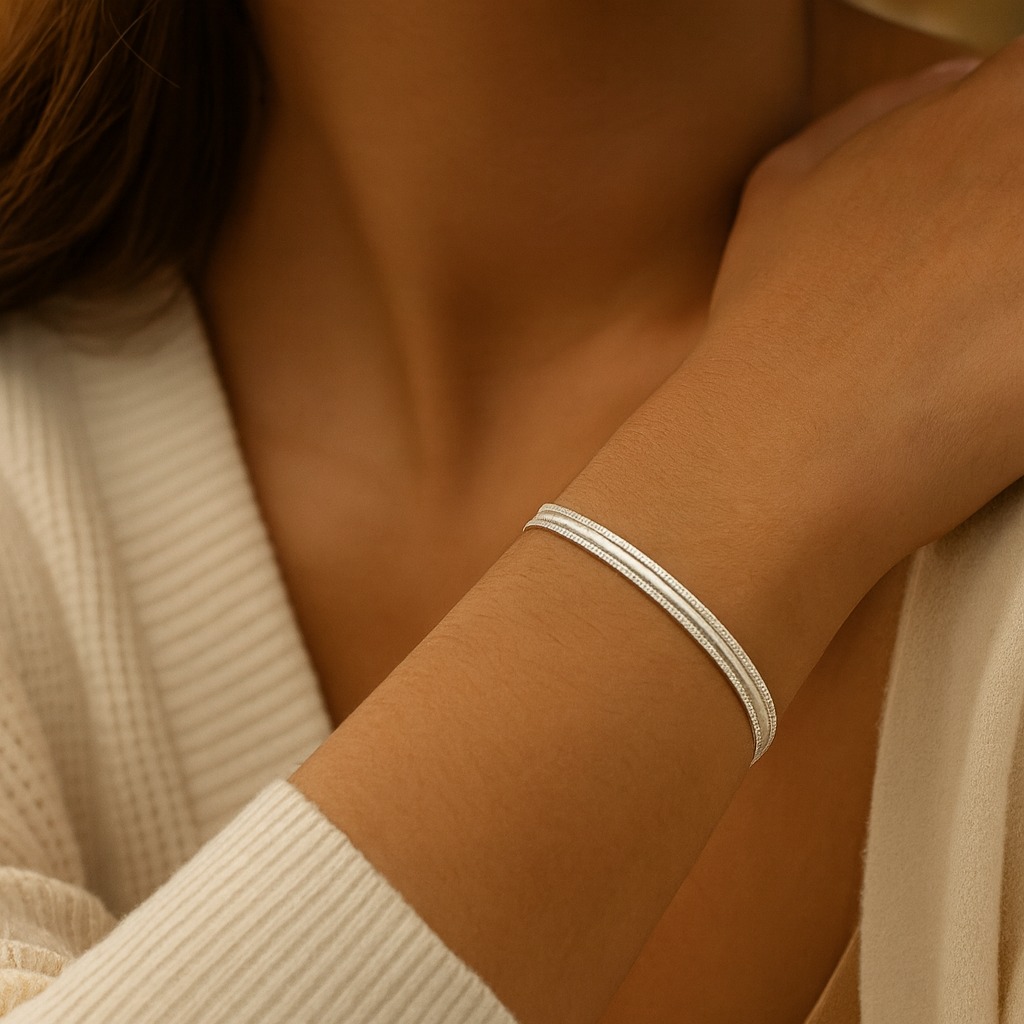 Pulseira de prata 925 2 fios lacraia e 1 fio estilo veneziana grossa