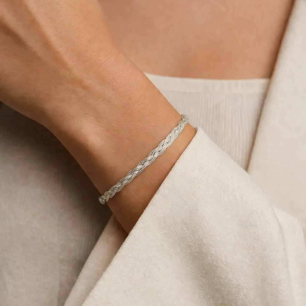 Pulseira Feminina 3 Fios Trançados em Prata 925