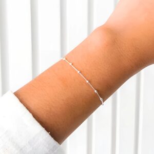 Pulseira Feminina 18cm V12 Bolinhas em Prata 925