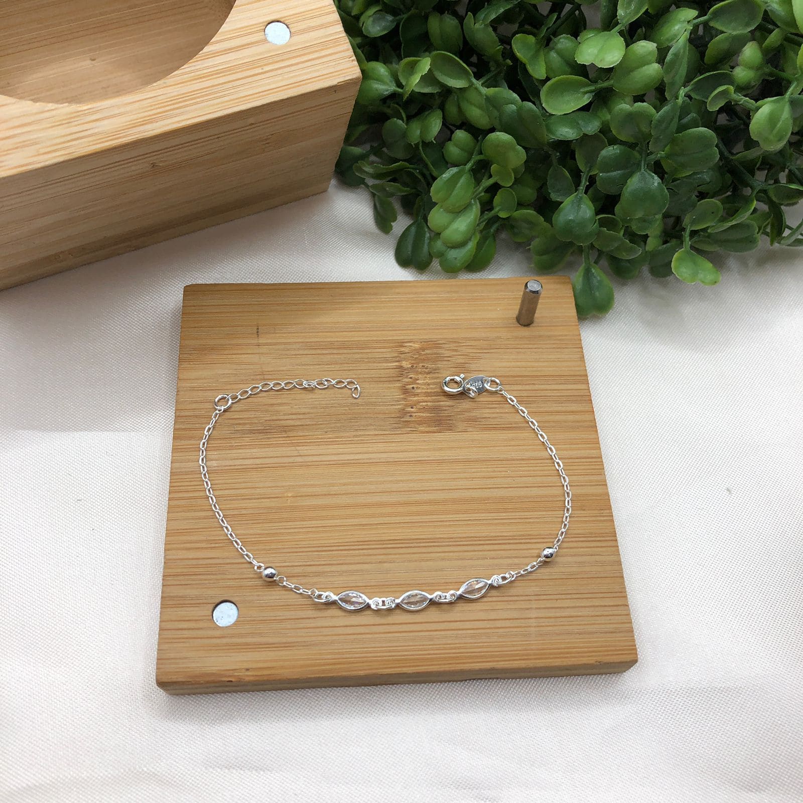 Pulseira de prata 925 elo cadeado com pingente central 3 navete ponto de luz De Prata