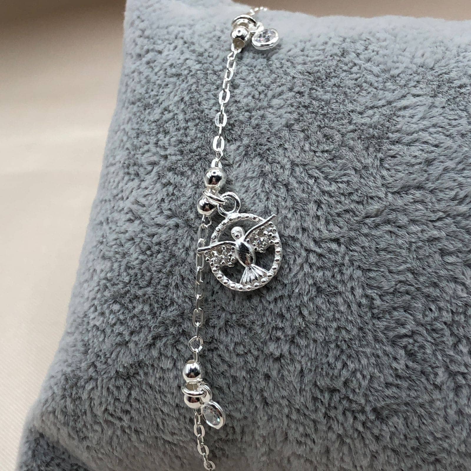 Pulseira de prata 925 elo cadeado com pingente pendurado pomba da paz e ponto de luz De Prata