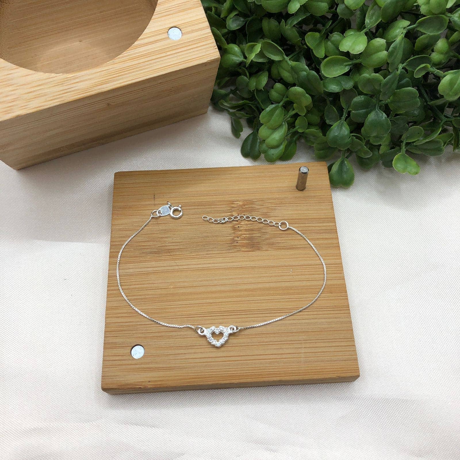 Pulseira de prata 925 elo v12 com pingente coração cravejado vazado De Prata