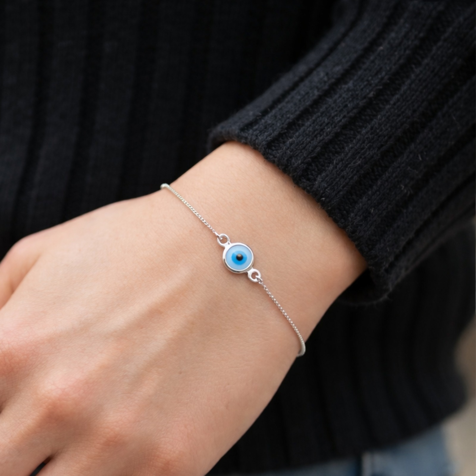Pulseira de prata 925 elo v12 com pingentes pontos de luz e olho grego De Prata