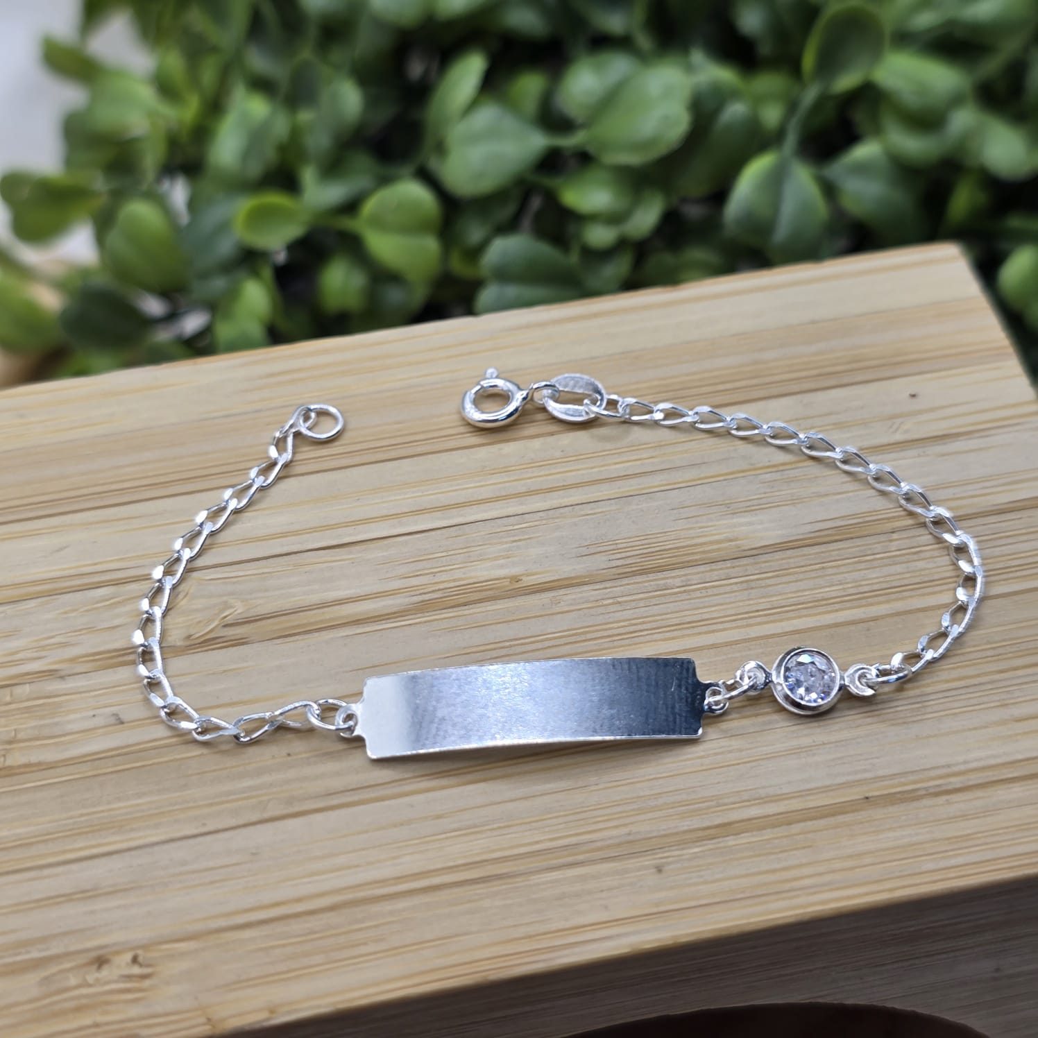 Pulseira de prata 925 chapinha lisa com ponto de luz