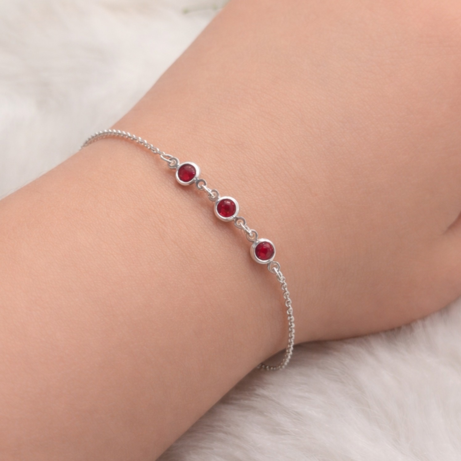 Pulseira de prata 925 infantil com 3 pontos de luz