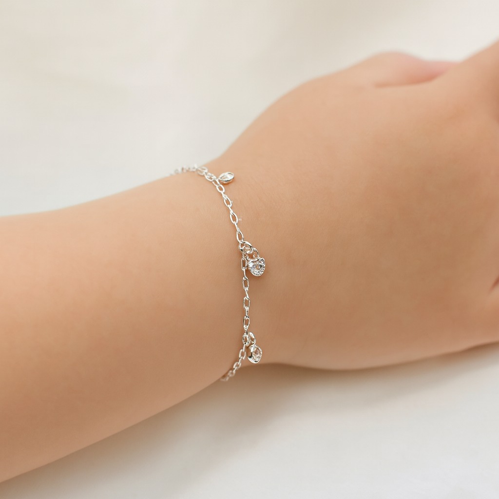 Pulseira de prata 925 elo cadeado com pingente ponto de luz redondo e coração De Prata