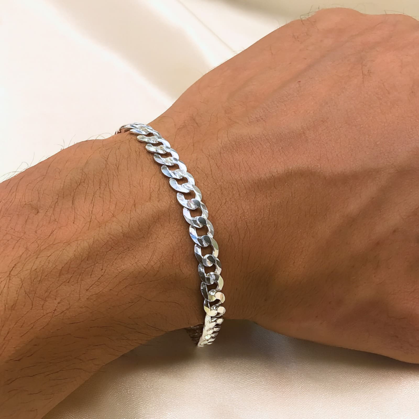 Pulseira de Prata Masculina 6mm 1x1 8,2g 21cm Fio 140