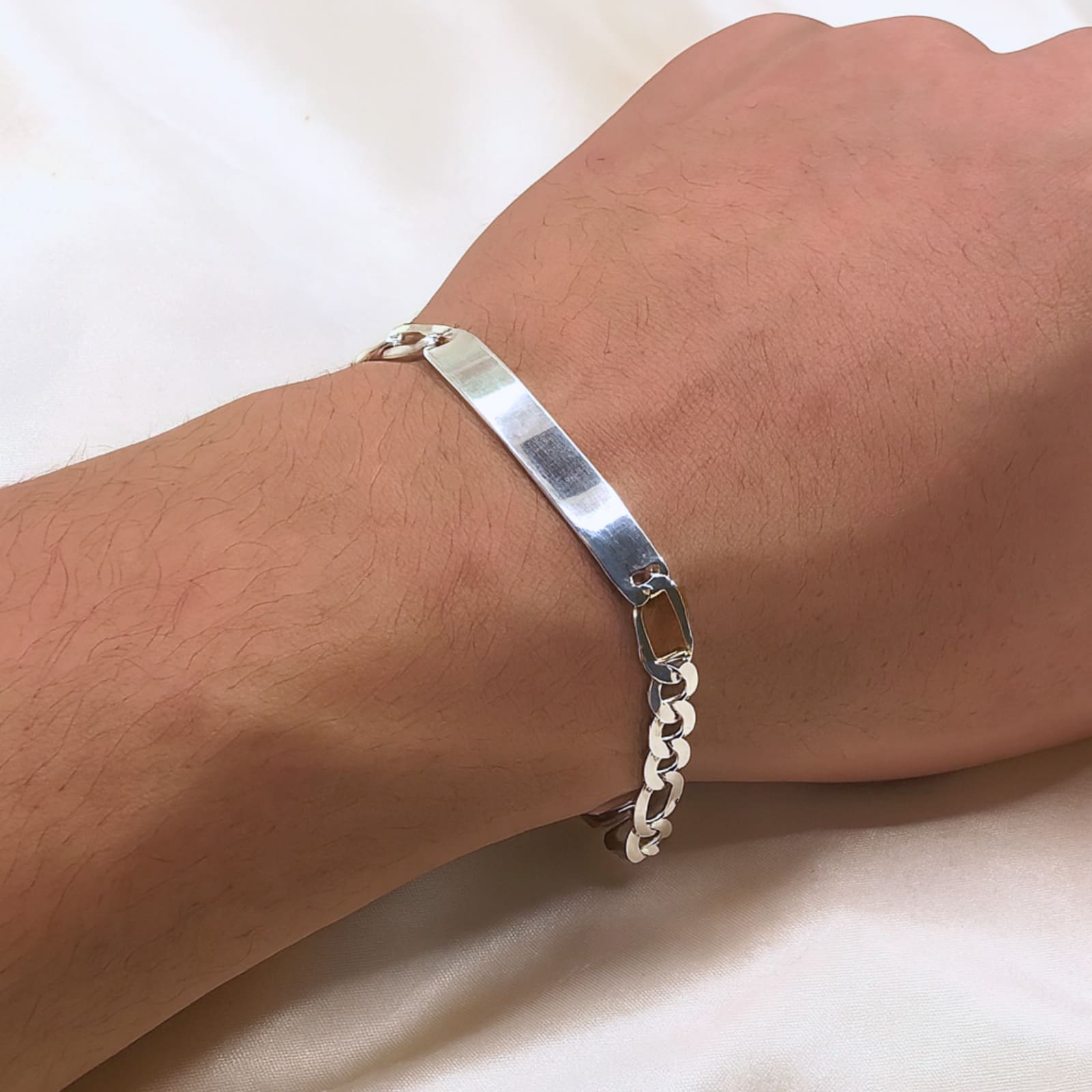 Pulseira Masculina com Chapinha Lisa 3x1 6,7mm 10.5g 21cm F150 gravação opcional