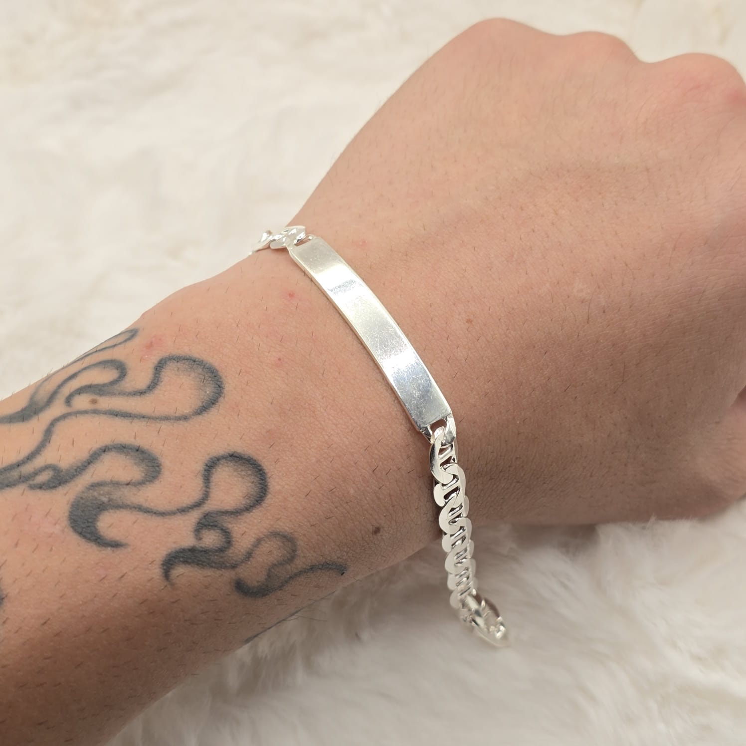 Pulseira de prata 925 piastrini com chapinha fio 150 gravação opcional