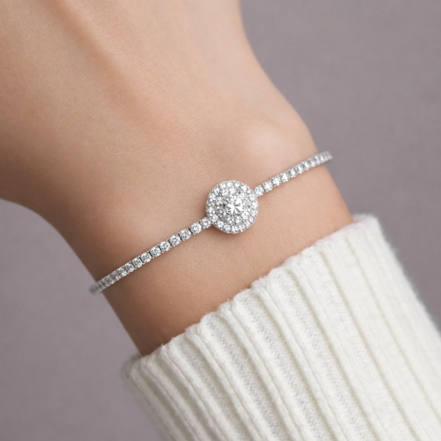 Pulseira de prata 925 riviera cristal com pedra redonda zircônia