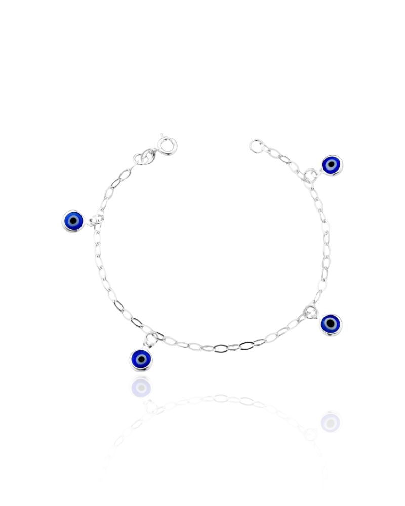 Pulseira Feminina 18cm Elo Oval 4 Pingentes de Olho Grego Azul