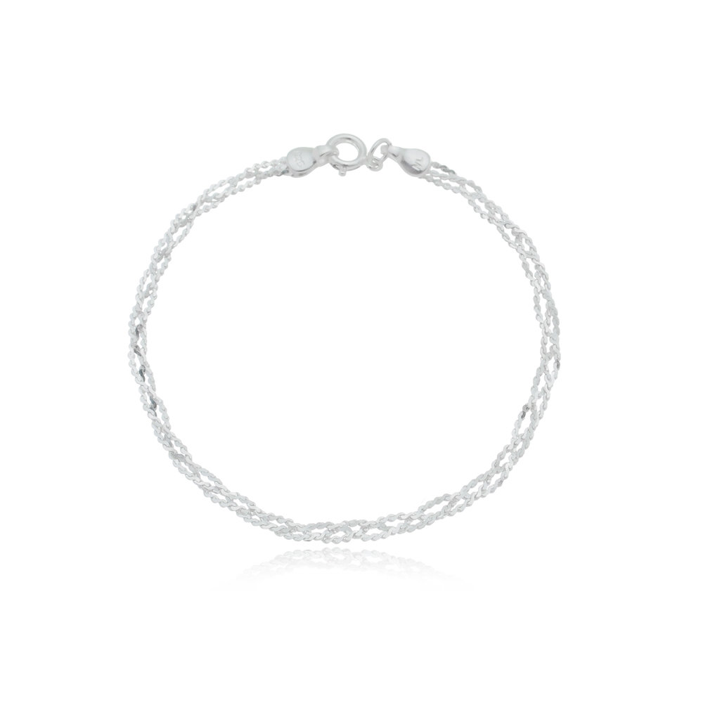 Pulseira Feminina 3 Fios 18cm 2,7gr em Prata 925