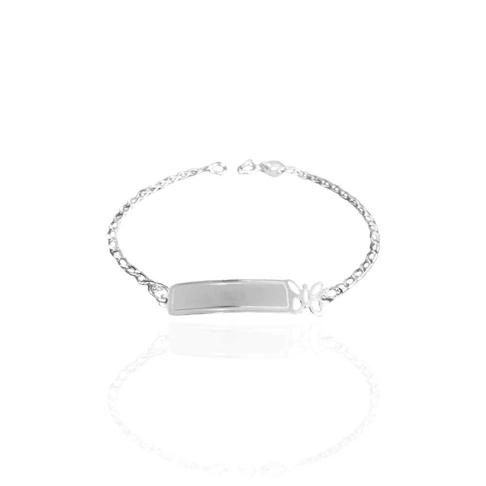 Pulseira Infantil Chapinha Moldura com Borboleta 1,7gr gravação opcional