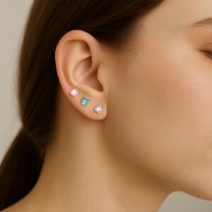 Trio de Brincos Carre 4mm 3 Cores