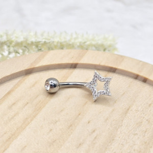 Piercing de prata 925 estrela vazada cravejada para umbigo - Imagem 9