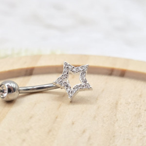 Piercing de prata 925 estrela vazada cravejada para umbigo - Imagem 11