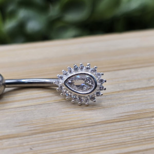 Piercing de prata 925 gota zircônia com borda cravejada para umbigo - Imagem 10