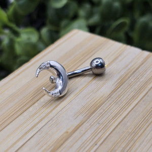 Piercing de prata 925 lua crescente cravejada para umbigo - Imagem 10