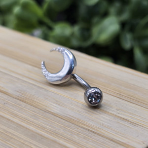 Piercing de prata 925 lua crescente cravejada para umbigo - Imagem 11