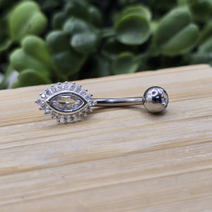 Piercing de prata 925 olho cravejado com ponto de luz para umbigo - Imagem 9