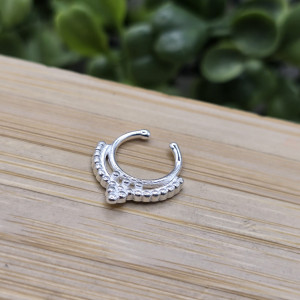 Piercing de prata 925 pontilhado detalhado fake para septo - Imagem 10