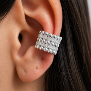 Piercing fake de prata 925 trabalhado cravejado - Imagem 9