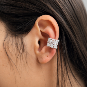 Piercing fake de prata 925 trabalhado cravejado - Imagem 10
