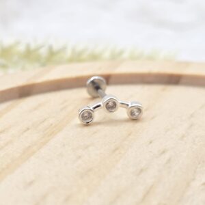 Piercing de prata 925 3 pontos de luz para helix, tragus e tash rock