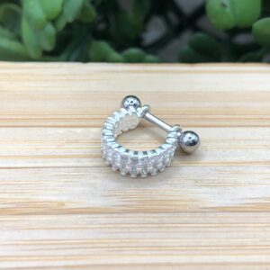 Piercing de prata 925 argola 3 fileiras cravejadas para helix