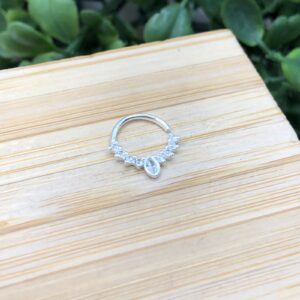 Piercing de prata 925 argola com ponto de luz com pedras zirconias para septo