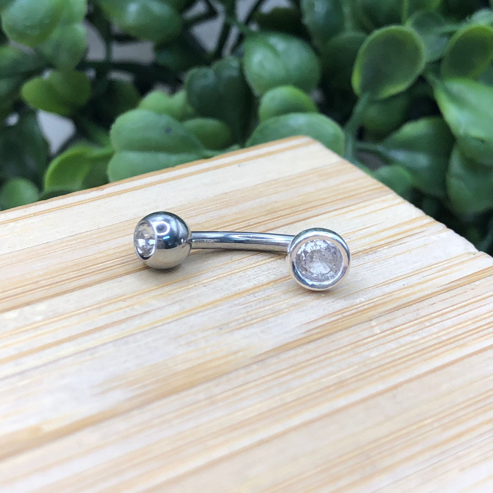 Piercing de prata 925 de umbigo pedra redonda zirconia e ponto de luz