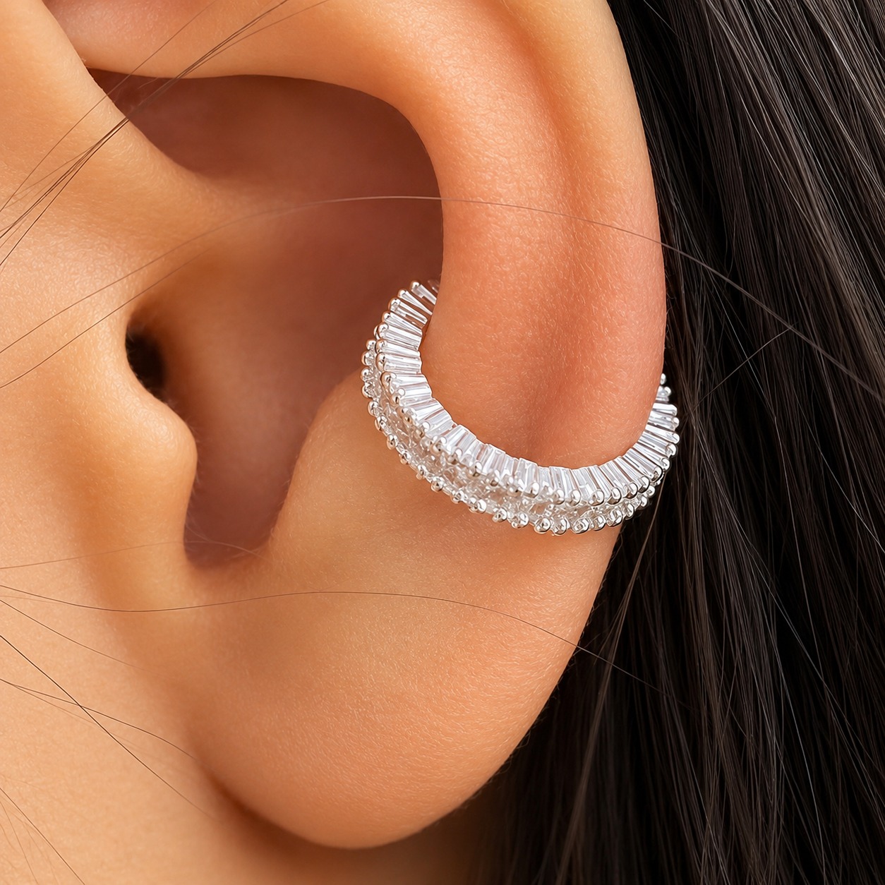 Piercing de prata 925 fake argola cravejada e detalhada